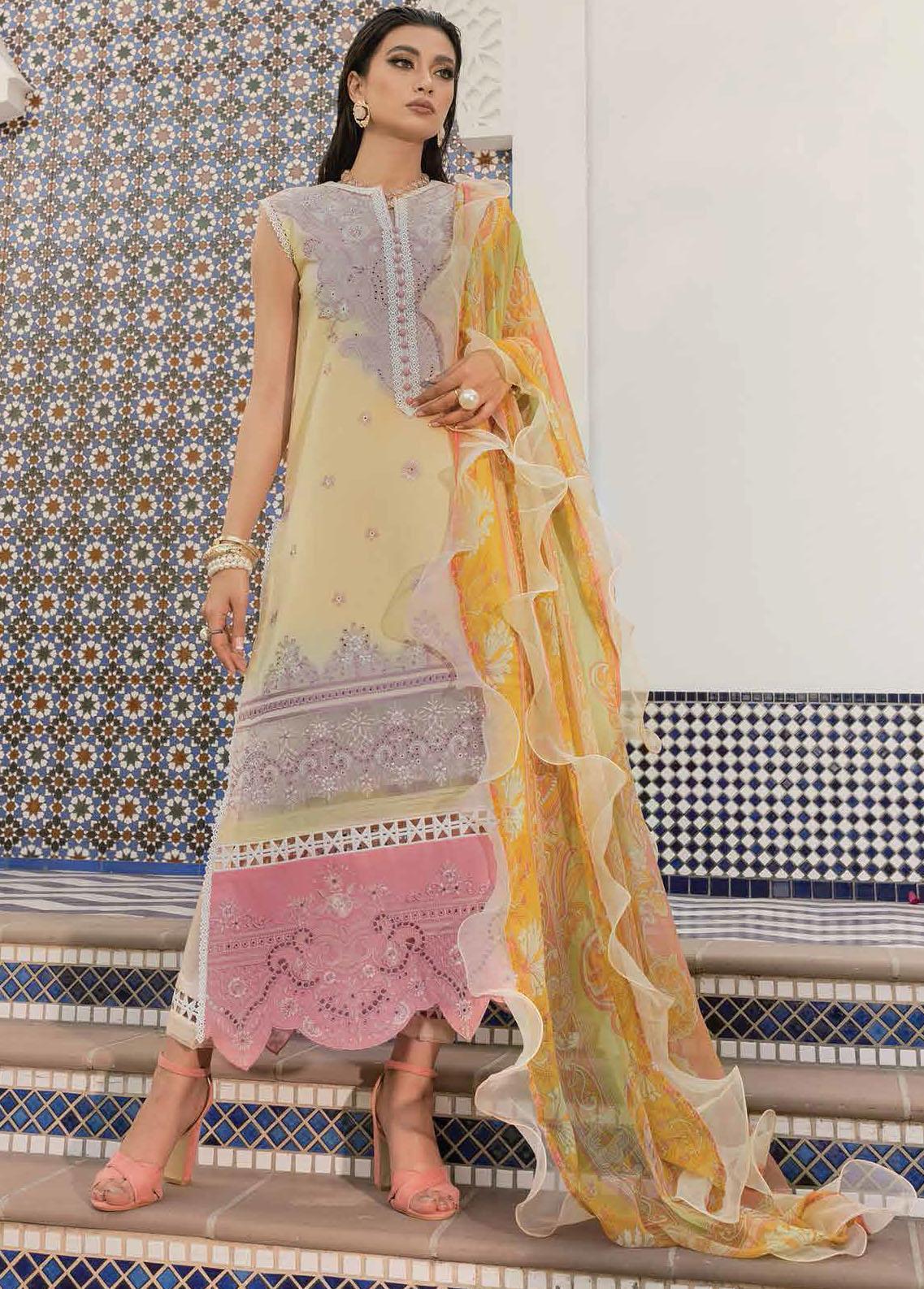 Hemline By Mushq Embroidered Lawn Suit Unstitched 3 Piece 01B Peach Peony MHL22 - Summer Collection
