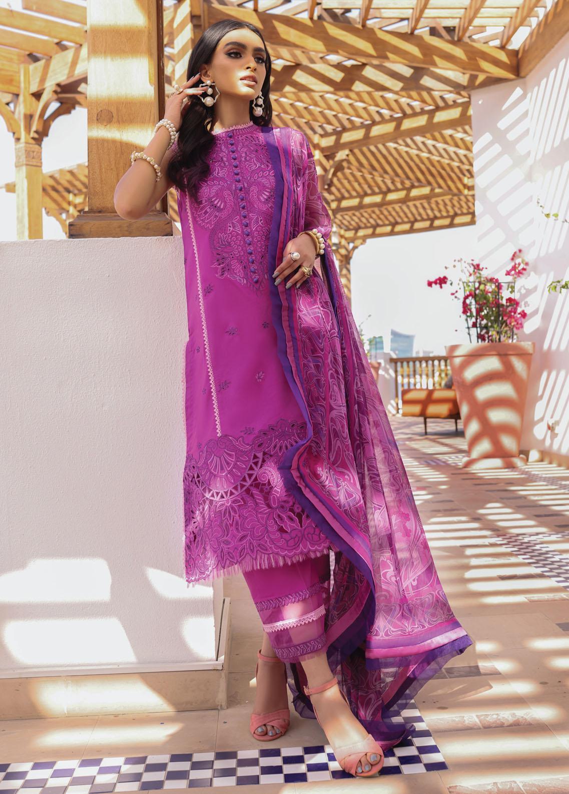 Hemline By Mushq Embroidered Lawn Suit Unstitched 3 Piece 05B Wild Aster MHL22 - Summer Collection