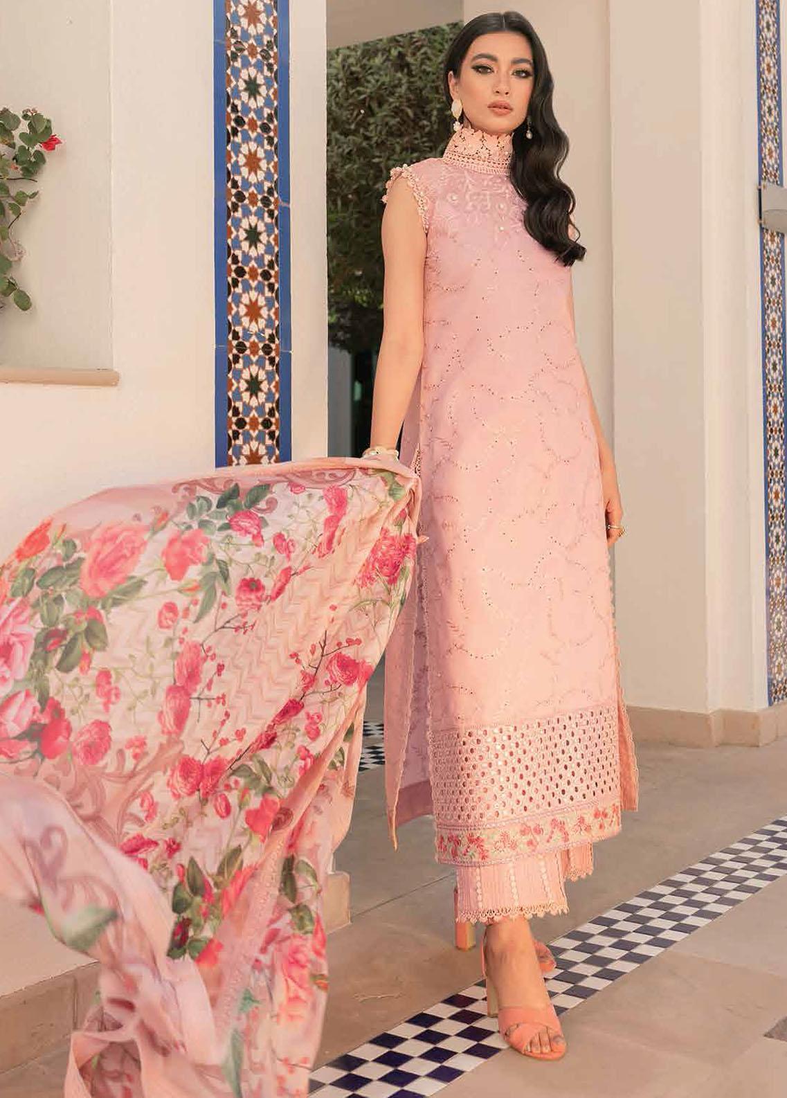 Hemline By Mushq Embroidered Lawn Suit Unstitched 3 Piece 07A Rose Clair MHL22 – Summer Collection
