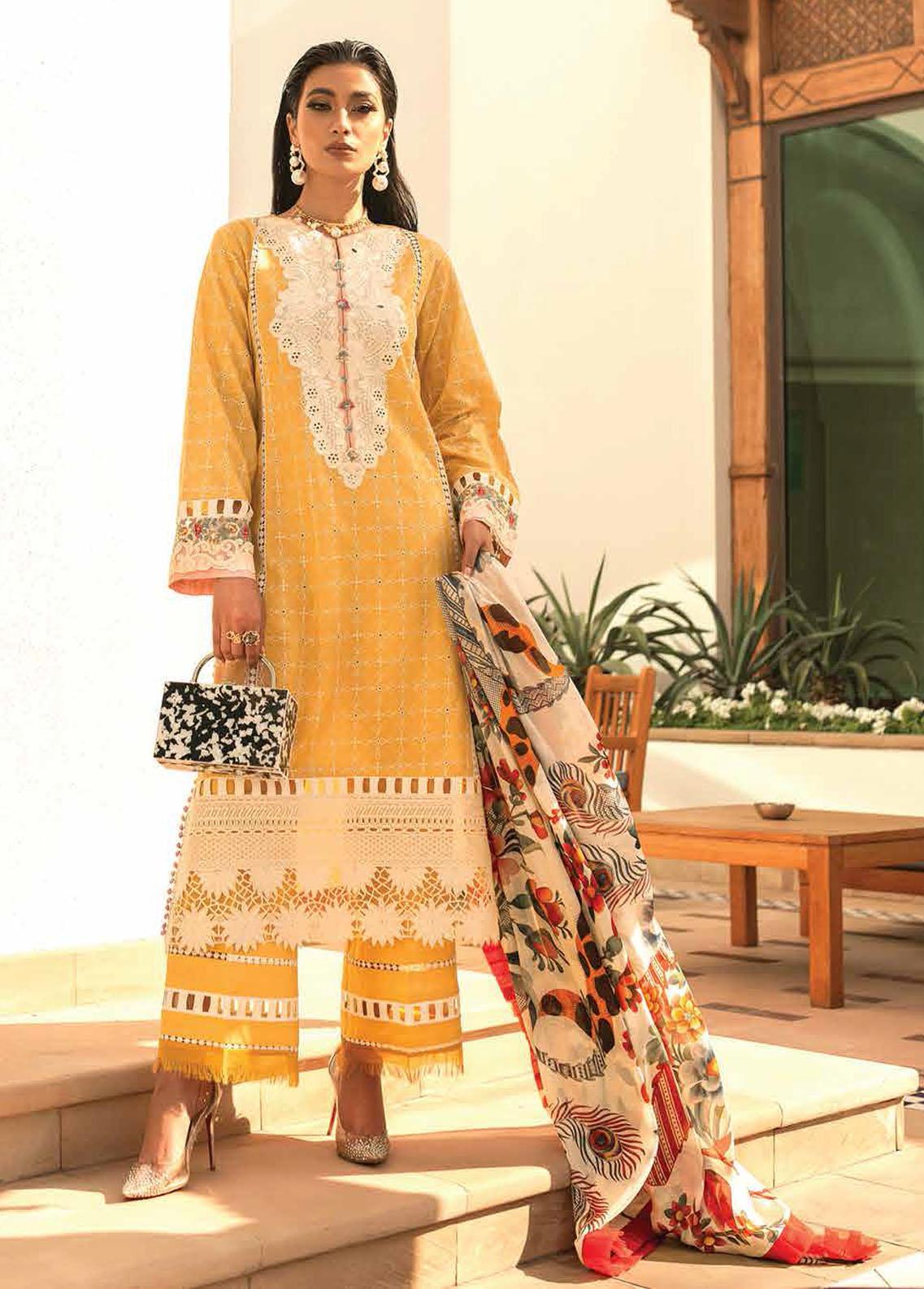 Hemline By Mushq Embroidered Lawn Suit Unstitched 3 Piece 08A Gold Finch MHL22 - Summer Collection
