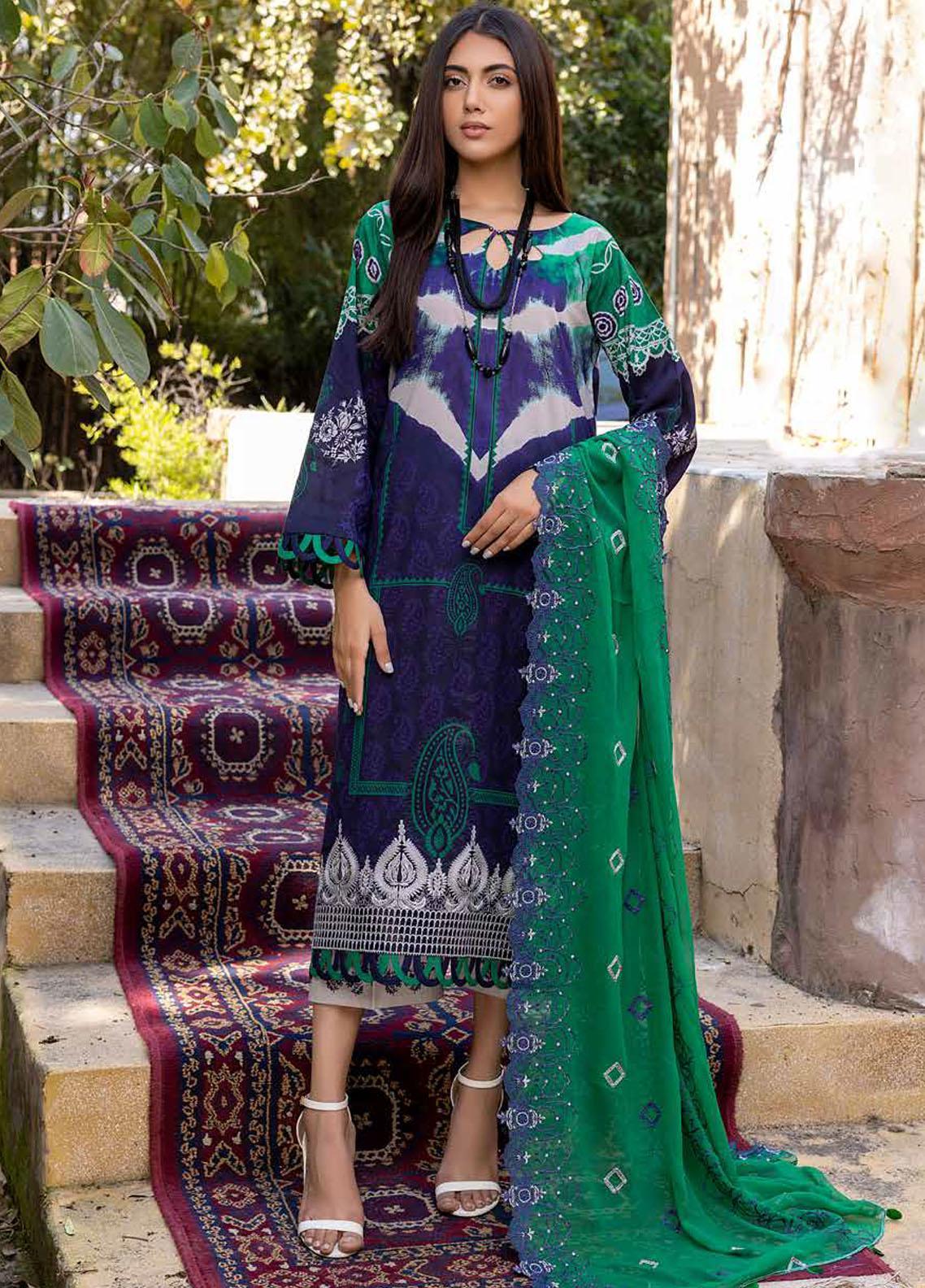 Charizma Combination Embroidered Lawn Suit Unstitched 3 Piece 25 CRZCV422 - Summer Collection