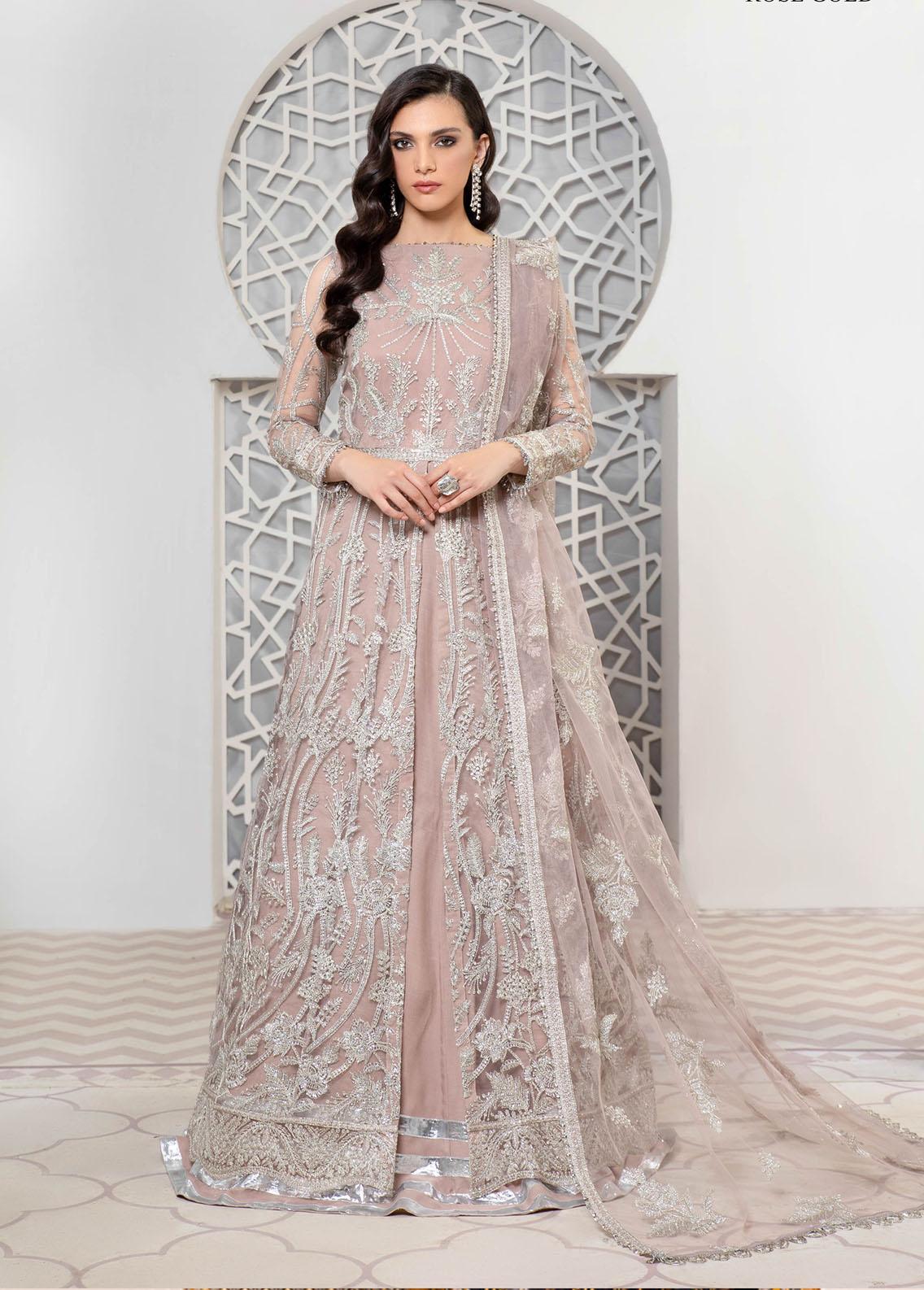 Pareesia by Zarif Embroidered Net Suit Unstitched 3 Piece ZPC22-01 Rose Gold - Luxury Collection