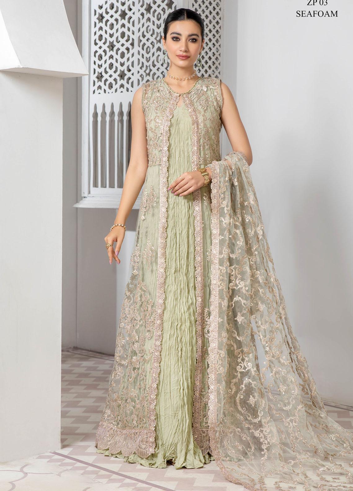 Pareesia by Zarif Embroidered Net Suit Unstitched 3 Piece ZPC22-03 Seafoam - Luxury Collection