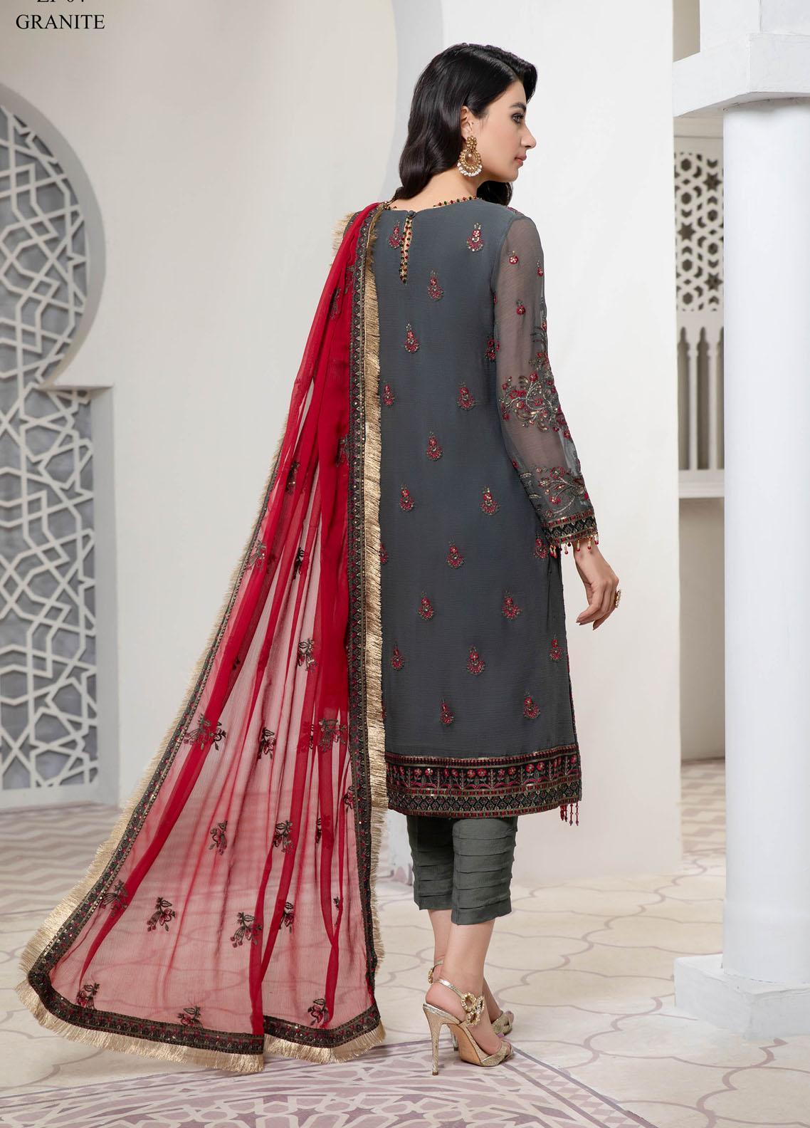 Pareesia by Zarif Embroidered Chiffon Suit Unstitched 3 Piece ZPC22-04 Granite – Luxury Collection