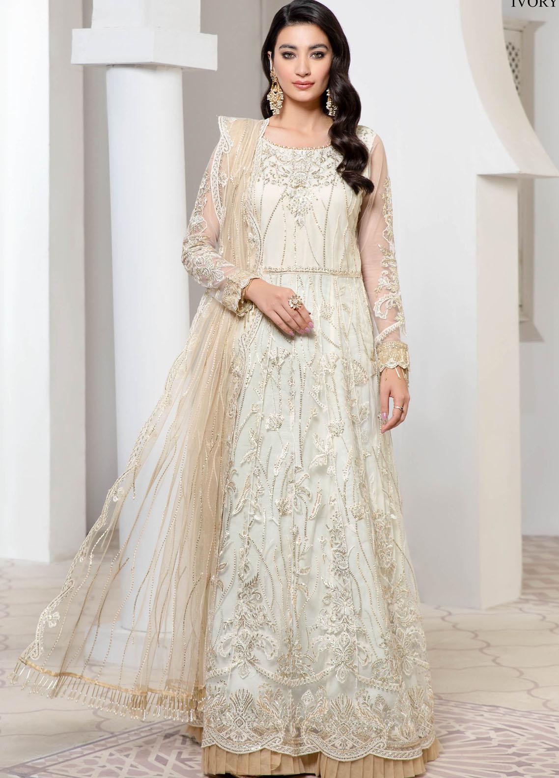 Pareesia by Zarif Embroidered Net Suit Unstitched 3 Piece ZPC22-05 Ivory - Luxury Collection