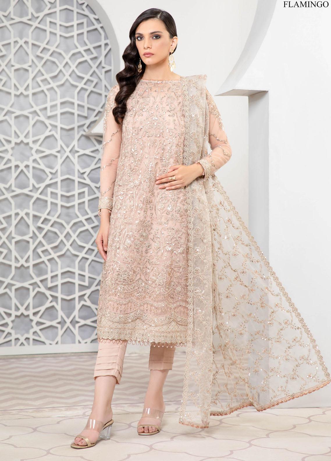Pareesia by Zarif Embroidered Net Suit Unstitched 3 Piece ZPC22-09 Flamingo - Luxury Collection