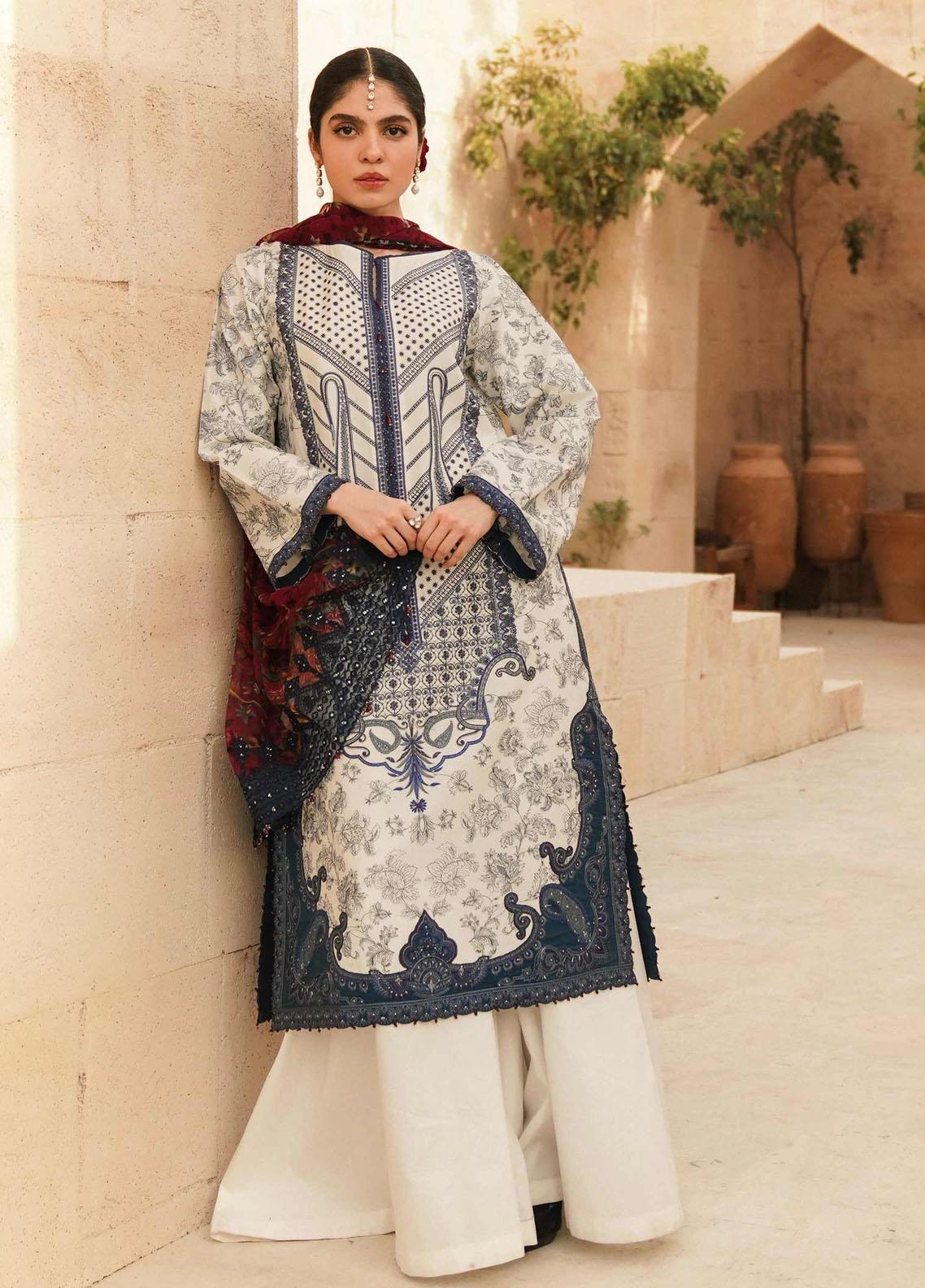 Zara Shahjahan Embroidered Lawn Suit Unstitched 3 Piece 04 MEER ZSL22 - Summer Collection
