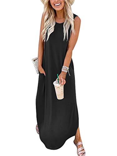 ANRABESS Women\s Sleeveless Loose Plain Maxi Dresses Casual Long Dresses for Beach with Pockets A19heise-L