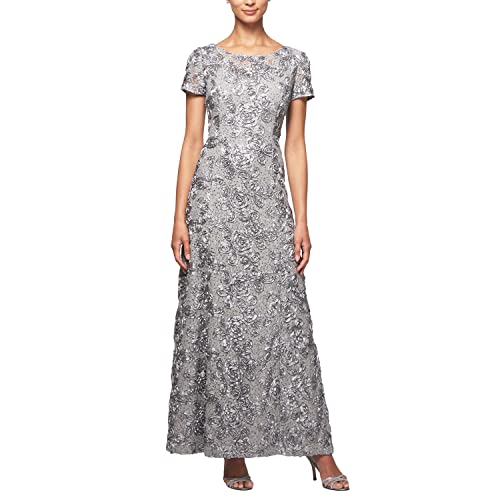 Alex Evenings womens Long A-line Rosette Special Occasion Dress, Dove, 10 Petite US