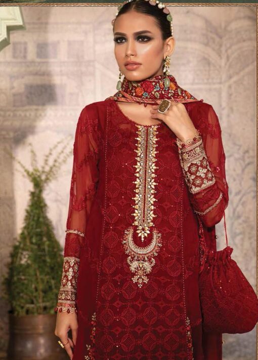 Maria B Embroidered Chiffon Suits Unstitched 3 Piece D1 - Luxury Collection