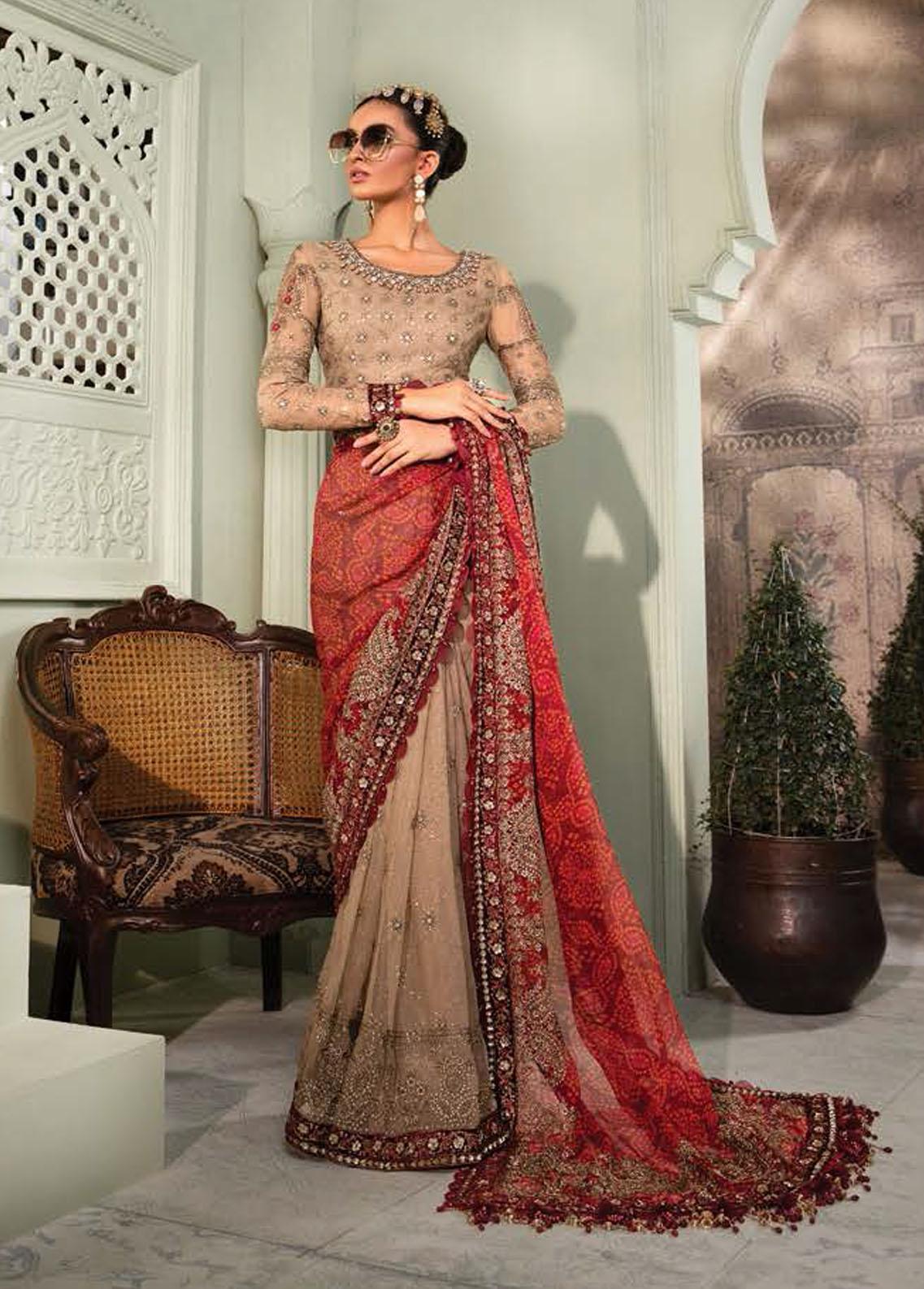 Maria B Embroidered Chiffon Saree Unstitched 3 Piece D2 - Luxury Collection
