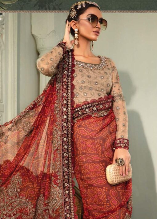 Maria B Embroidered Chiffon Saree Unstitched 3 Piece D2 - Luxury Collection