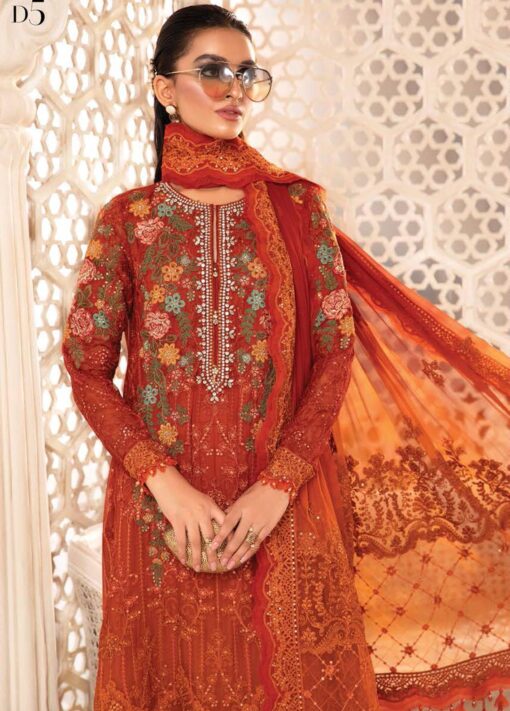 Maria B Embroidered Chiffon Suits Unstitched 3 Piece D5 - Luxury Collection