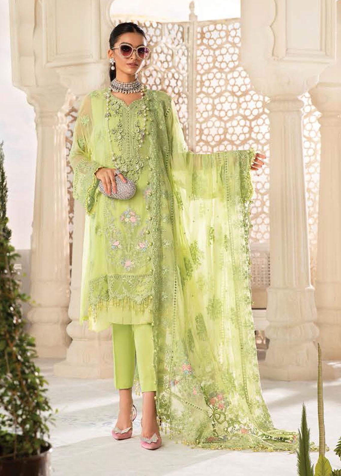 Maria B Embroidered Chiffon Suits Unstitched 3 Piece D7 - Luxury Collection